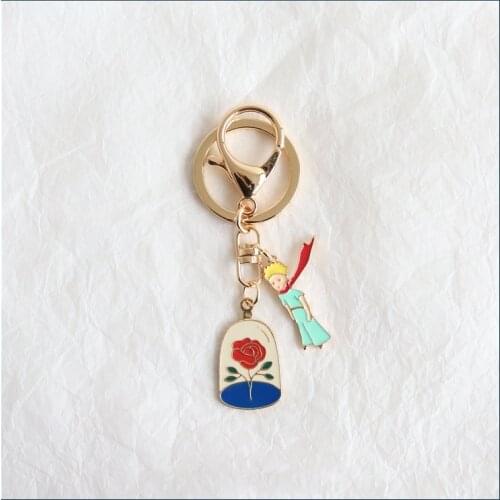 Trendy The Little Prince Keychain Cute Rose Airpods Pendant For Clothes Backpack Keyring Key Chains Charms Student Couple Gift