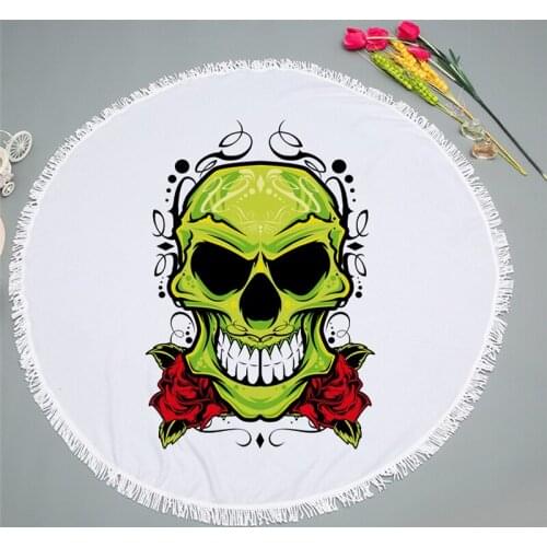 Casegrace Cartoon Skull Beach Towels Smiling Vicious Cranium Fabrics Picnic Mat With Tassels Wicked Skeleton Bath Towel