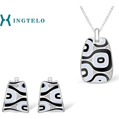 XINGTELO Womans Pendant Chain and Earrings Sterling Silver 925 Jewelry Set Geometric Jewelry Cubic Zirconia Silver Accessories