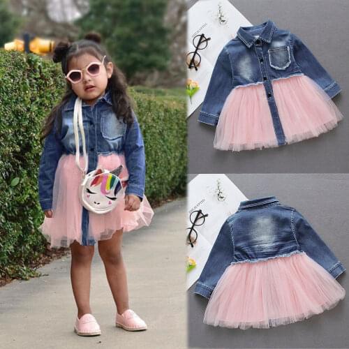 New Toddler Baby Girls Dress Long Sleeve Party Casual Tutu Denim Dresses Kids Clothes