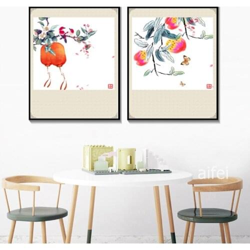 New Chinese Style Poster Red Flower Bird Canvas Paining Landscape Wall Pictures For Bedroom Modern Home Decoration No Frame