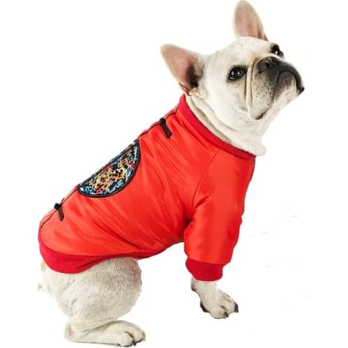 Pug Clothes French Bulldog Clothing New Year Pet Coat Jacket Outfit Winter Dog Costume Apparel Tang Suit Frenchie Dog Clothes