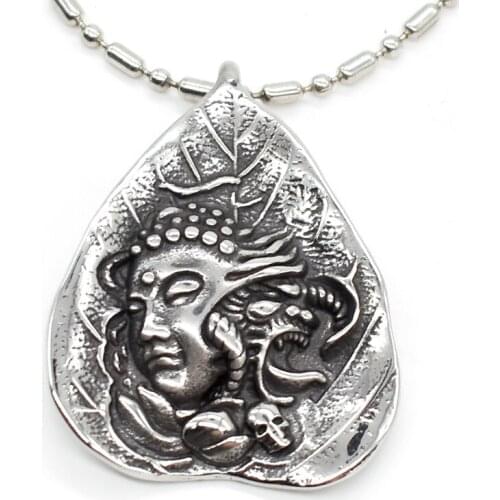 AMUMIU 2 Side Men Women Stainless Steel Pendant Necklace High Quality Buddha Buddhism KP279