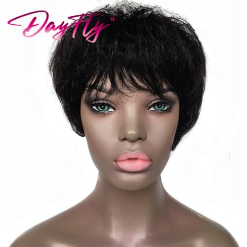 Short Kinky Straight Wig Human Hair Mogolian Kinky Curly Wig Black Short Wig For Black Women Full Machine Made Wigs Remy Dayfly