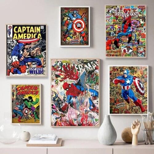 Marvel Anime Superhero Movie Avengers Canvas Painting Spiderman Iron Man Captain America Posters Prints Wall Art for Home Decor