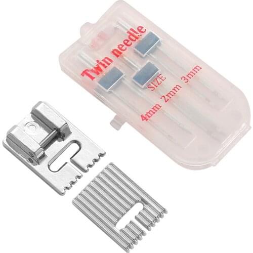 Sizes Twin Needles and Wrinkled 9 Grooves Sewing Presser Foot for Sewing Machine Size 2/90 3/90 4/90 Multifunctional Fittings