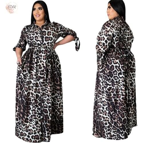 Plus Size XL 5XL Dresses for Women 2021 Leopard Print Party Elegant Casual Sexy Outfits Sashes Maxi Dress Wholesale Dropshipping