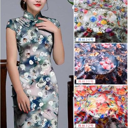Chinese Silk Fabric By The Meter Pure Silk Cotton High-grade for Dress Floral Skirt Cheongsam Flower Printed Soft Brocade Sewing