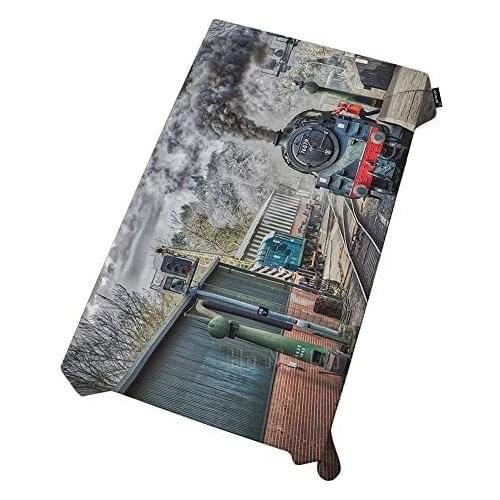 Steam Train Polyester Tablecloth Enters The Station And Red Light Oil Painting Kitchen Countertops