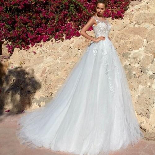 Robe De Mariée 2021 New Arrival O-Neck Cap Sleeve Chapel Train Bridal Ball Gown Elegant Embroidery Appliques Tulle Wedding Dress
