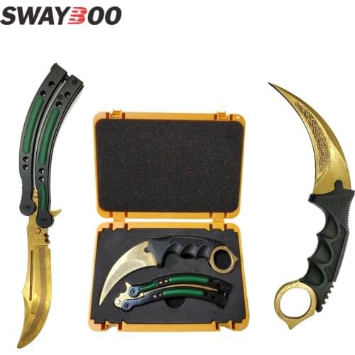 Swayboo Csgo Game Knives Set Karambit+Trainer Knife+Nylon bag+Screwdriver+Box Dull No Edge Blade Plastic Weapon Case Container