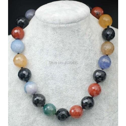 Wow! multicolo ragate round faceted 18mm necklace 18" nature wholesale bead discount gift