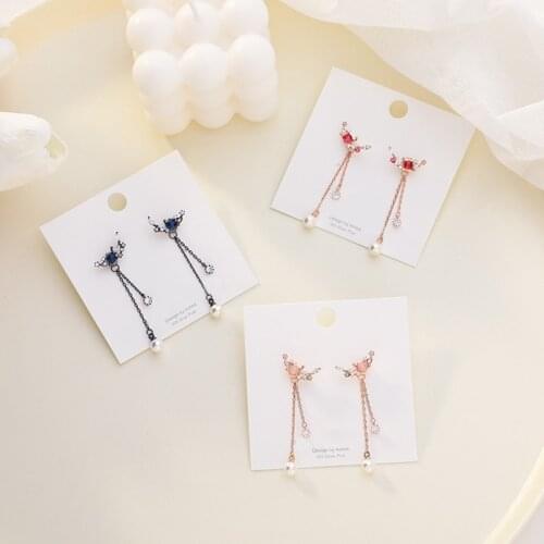 Japan Korean Imitation Pearls Tassel Drop Earrings For Women Girls Moon Micro-inlaid Zircon Exquisite Earrings Oorbellen Brincos