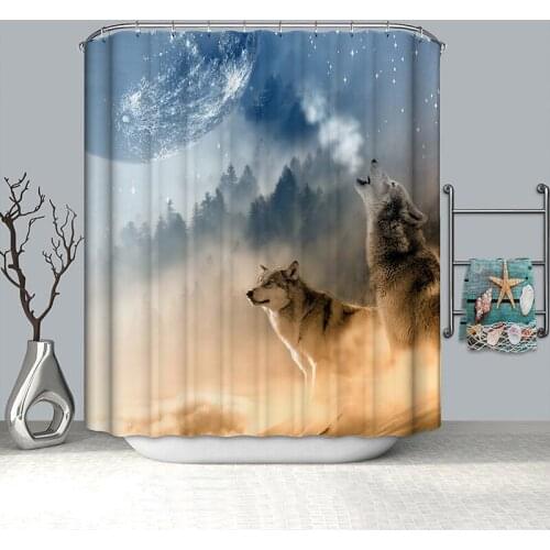 Mist Forest Wolf Shower Curtain Large Size Bathroom Curtain Shower Nature Scenery