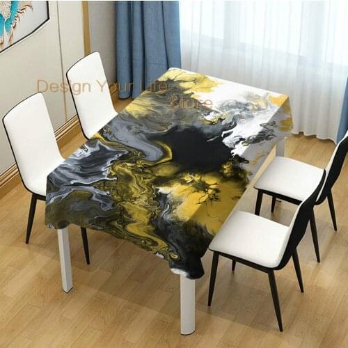Yellow Gray Abstract Marble Home Decor Dining Room Kitchen Table Cover
