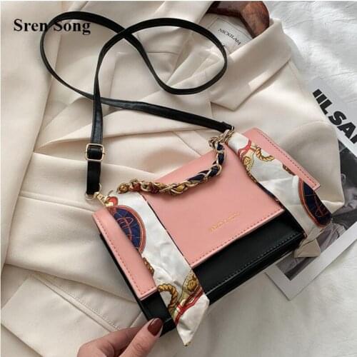 Female Handbags Fashion Chain Shoulder Bags Mini Square Messenger Bag Women Silk Scarf 2021 New Pu Leather High Quality Bags