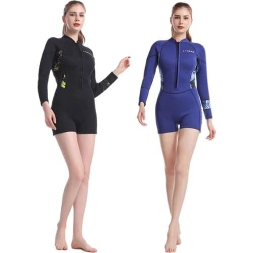 LAGCEN 2.5mm Neoprene Wetsuit Women Long Sleeve Scuba Diving suit Female Surfing Snorkeling 2 pieces set Winter thermal Swimsuit
