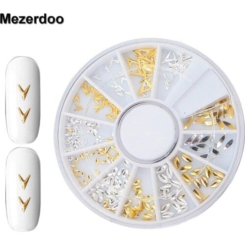 Mezerdoo Glitter Nail Studs Gold Alloy Japanese V-Shape Style 3D Nail Art Decoration Horse Eye Design Accessory M24