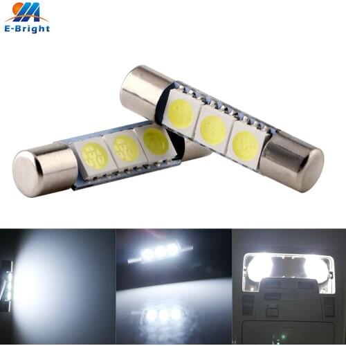 100Pcs 5050 3 SMD 6641 6614F LED Bulb Roof Ceiling Vanity Mirror Sun Visor License Plate Reading Fuse Light 12V White 6500-8000k