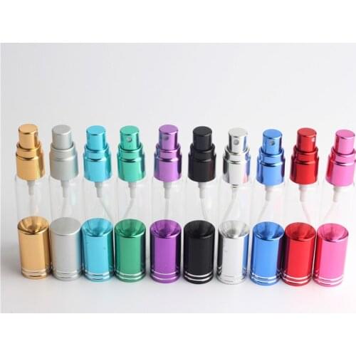 10pcs10ml clear glass spray pump bottle metal aluminum cap cosmetic travel perfume filling container