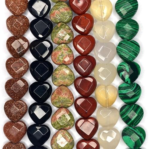 14pcsHeart-shaped Natural Stone Beads Faceted Colorful White Turquoise Tiger Eye Crystal DIY Jewelry Making Necklace Accessories