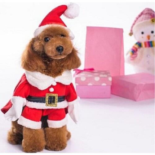2pcs/set Fashion Christmas Pet Puppy Dogs Costume Clothes Kitten Outfits Sets Small Dogs Santa Hat+Coat Christmas Gifts New Year
