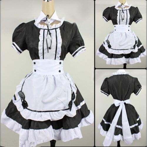 2021 Black Cute Lolita Maid Costumes French Maid Dress Girls Woman Amine Cosplay Costume Waitress Maid Party Stage Costumes