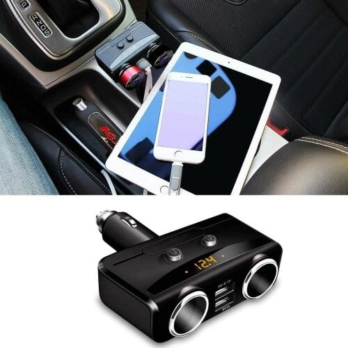 SOONHUA DUAL USB Independent ON OFF Switch Control The Two Cigarette Lighter LCD Display Car Charger Cigarette Lighter Splitter