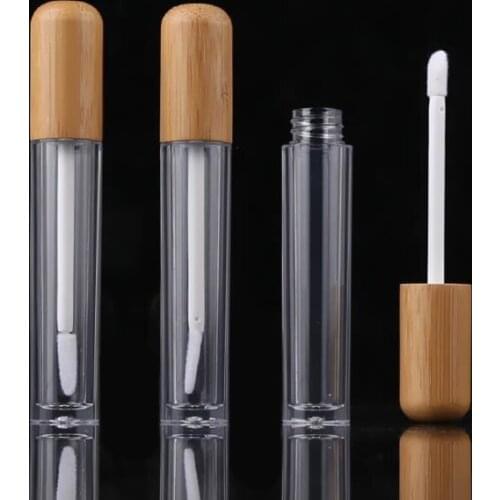 5ml Vintage Bamboo Lip Gloss packing bottle refillable Lips Balm Tube empty Cosmetic Container Packaging Lipbrush DIY Tubes SN