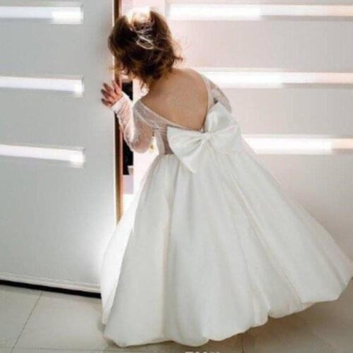 White Flower Girl Dresses for Wedding Lace Appliqued O-Neck Backless Tulle Girls Formal Gown First Holy Kids Communion Dresss Ml