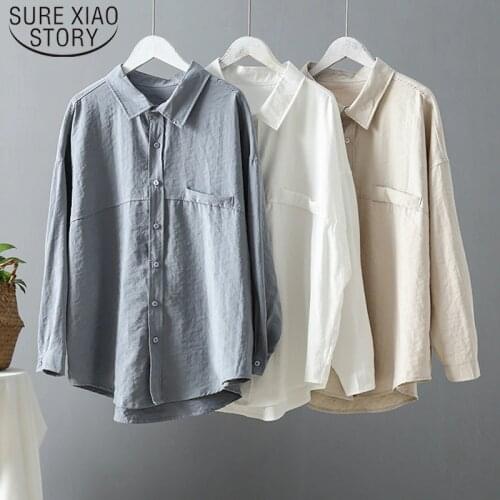 Blusas Mujer De Moda 2021 Spring Autumn New Fashion Loose Solid Women Shirts Dark Green Long Sleeve Women Blouses tops 6720 50