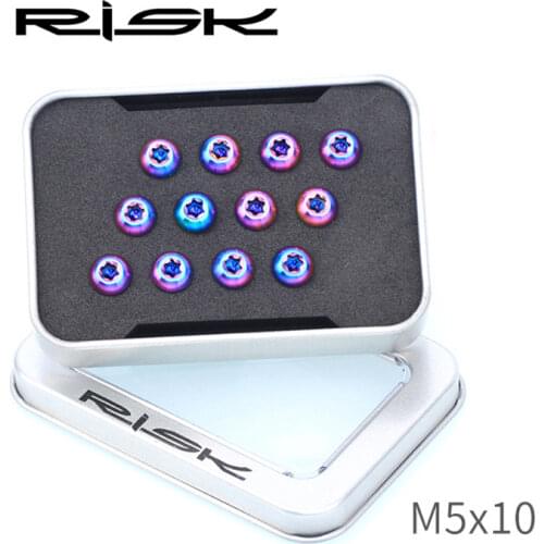 RISK 12PCS M5*10MM Bike Disc Brake Rotor Fixing Bolts TC4 Titanium Bicycle MTB Bike Ultralight Brake Screw Cycling Accessories
