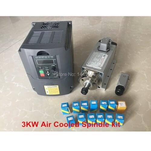 Air Cooled Spindle 3KW 220V/380V Motor CNC Router Tools VFD Inverter 13pcs ER20 Collet Chuck For Millin Machine