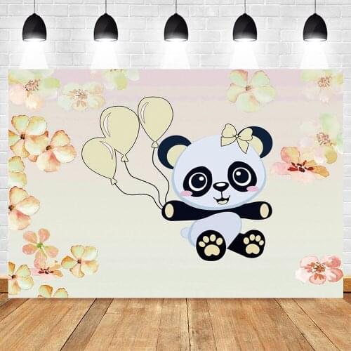 Flower Panda Balloons Background Backdrop Newborn Baby Shower Birthday Party Photography Decor For Photo Studio Vinyl Photophone