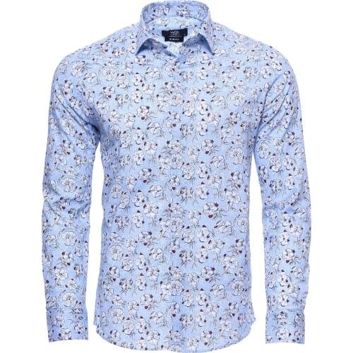 Patterned Slimfit Cotton Baby Blue Shirt