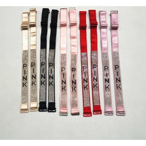 Womens diamond inlaid pink letters masonry bra straps underwear accessories straps flat blingbling diamond straps 1.8*35cm