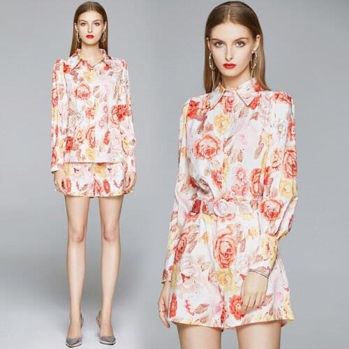 European and American Fashion England Style Lantern Sleeve Shirt Top and Shorts Set Loose Women Casual Set Matching Sets Outfits