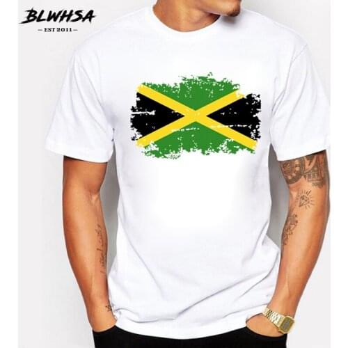 BLWHSA Jamaica Flag T shirt Men Summer Short Sleeve Cotton Brands Design T-shirts Funny Jamaica National Flag Men Clothing