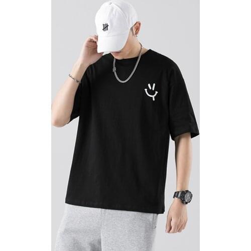 2021 New Fashion T Shirt High Street Hip Hop Men Summer Brand Hot Sale Short Sleeve Loose Cotton T-Shirt Casual Basic Smiley Tee