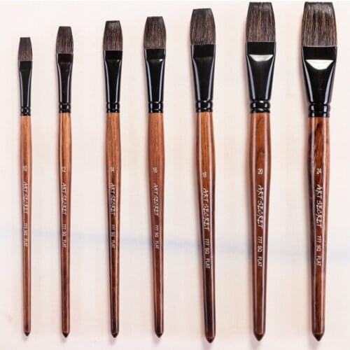 Free shipping paint-brush 777SQFlat squirrel hair black brass ferrule oak wooden handle watercolor artistic for drawing
