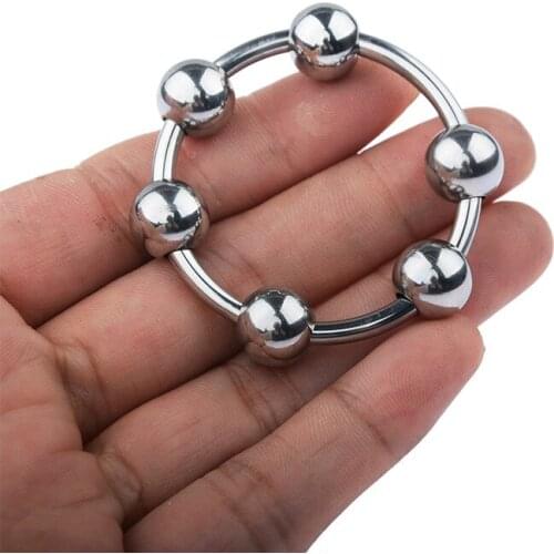 Stainless Steel Beads Penis Ring Delay Lasting Scrotum Ring Metal Cock Ring Adult Sex Toys For Men Male Chastity Device Sex Shop