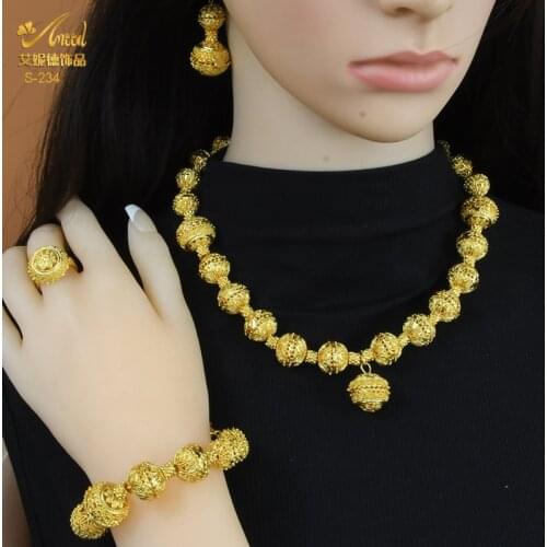 Dubai Gold Plated African Beads Jewelry Set With Gift Box Luxury Jewellery Nigerian Wedding Collection Sets Woman Accessories