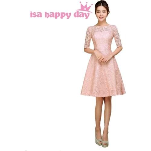 Red bridesmaid dress modest of the bride knee length sexy lace dresses fashion 2020 short dress lace with sleeves H3622