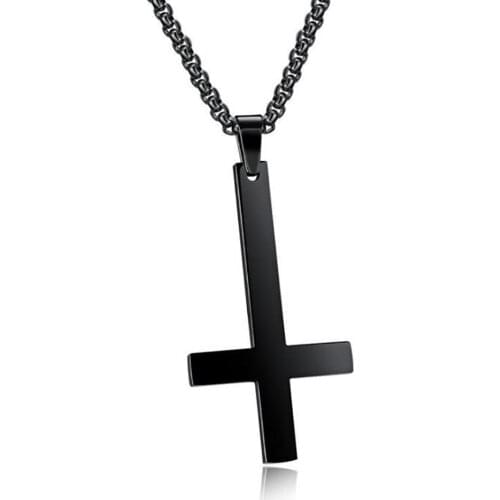 Stainless Steel Men Black Inverted Cross Minimalism Pendant Necklace Fashion Jewelry Gift For Him with Chain