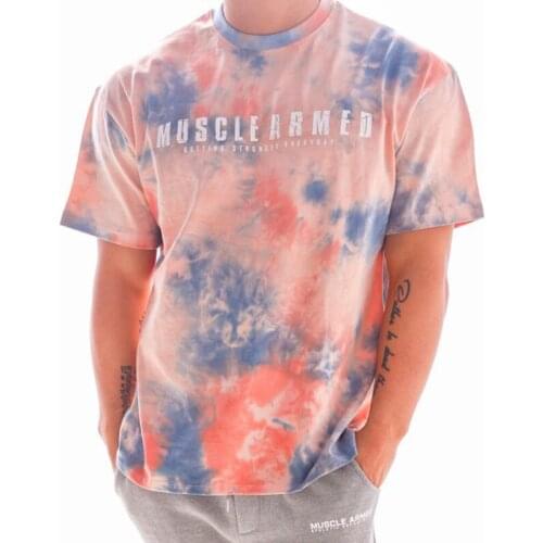 Muscle Boy Brothers Fitness New Summer Korean Casual Loose Tie Dye Short Sleeve Mens Printed T-shirt Mens Wear