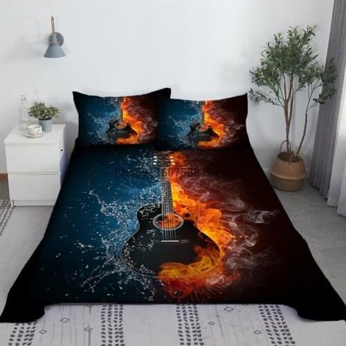 Guitar Bed Sheet Set 3D Printed Polyester Bed Flat Sheet With Pillowcase Bed Linen For Children Adult King Queen Size