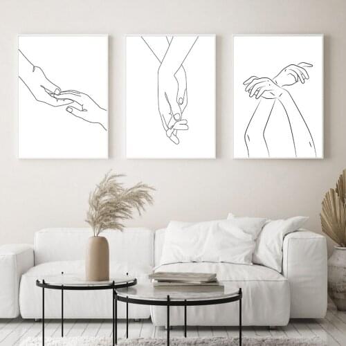 Hands Couple One Line Drawing Poster Canvas Print Trendy Minimalist Painting Wall Pictures for Living Room Decoration