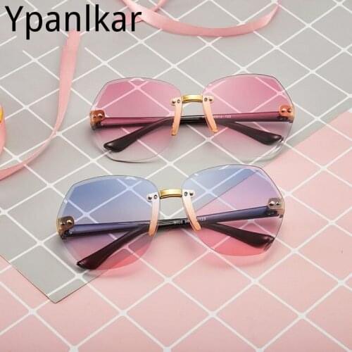 2021 New Frameless Polygonal Childrens Sunglasses Fashion Ocean Cut Edge Colorful Sunglasses for Boys and Girls
