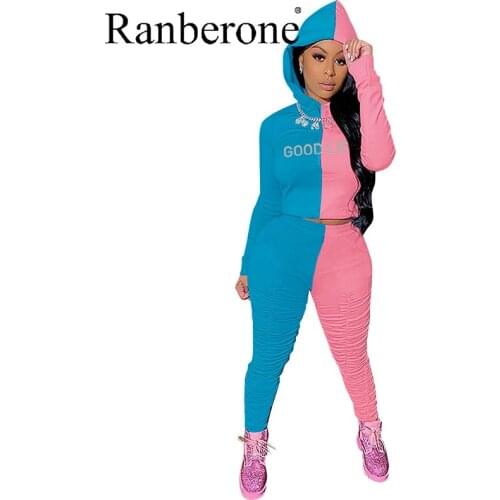 New Hip Hop Tracksuit Women Splice Hoodies Autumn Winter Stack Trousers Draped Jogger Pants Two Pieces Set Women' s Sports Suit