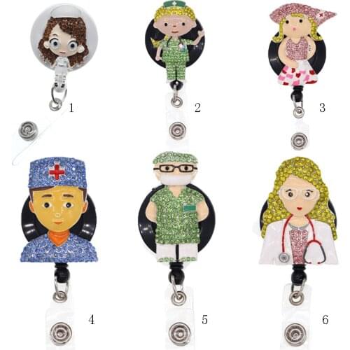 New Style Custom Badge Reel Rhinestone Enamel Doctor Badge Reel With Clip